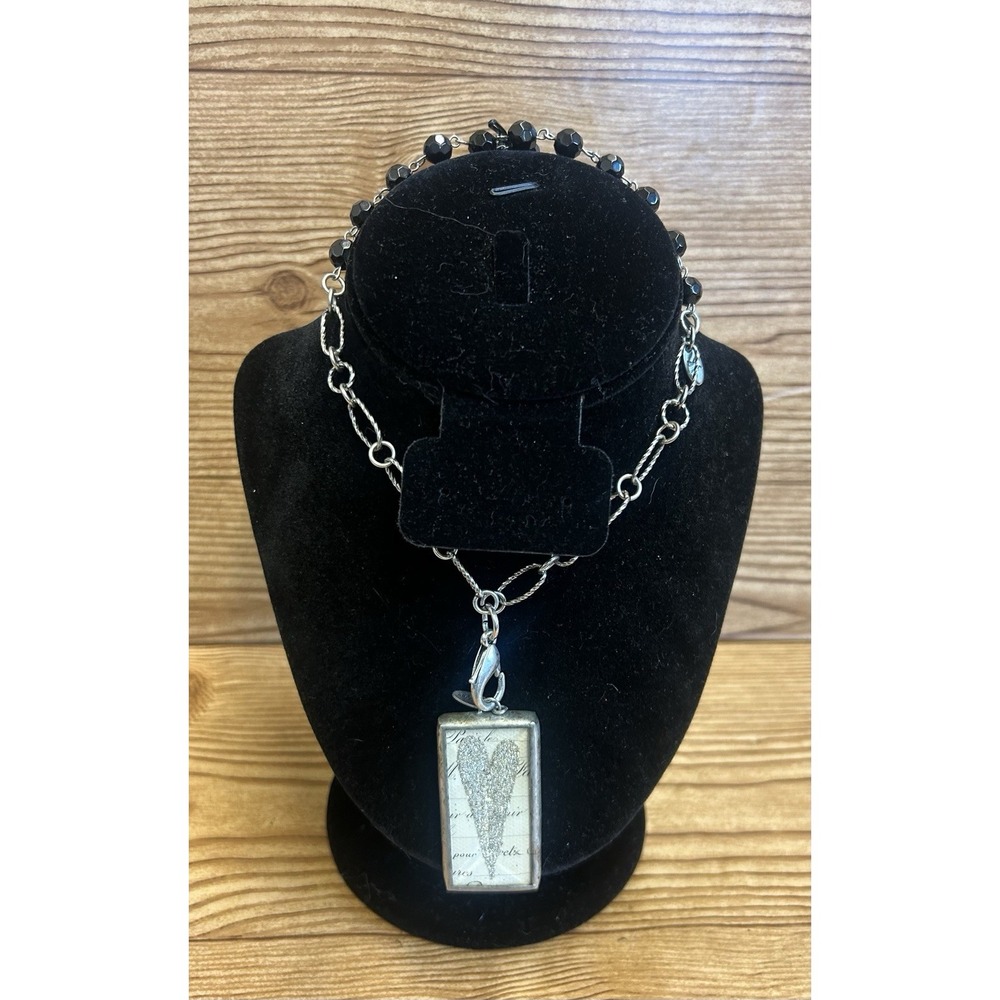 Jewel Kade Charm Pendant Necklace Black Beaded Silver Chain FOLLOW YOUR‎ HEART - Picture 2 of 7